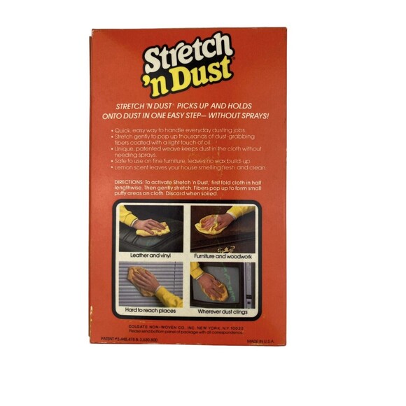 Vintage Stretch n Dust Lemon Scented Dusting Cloths 5 Sealed 1980s NOS Colgate - Picture 2 of 7